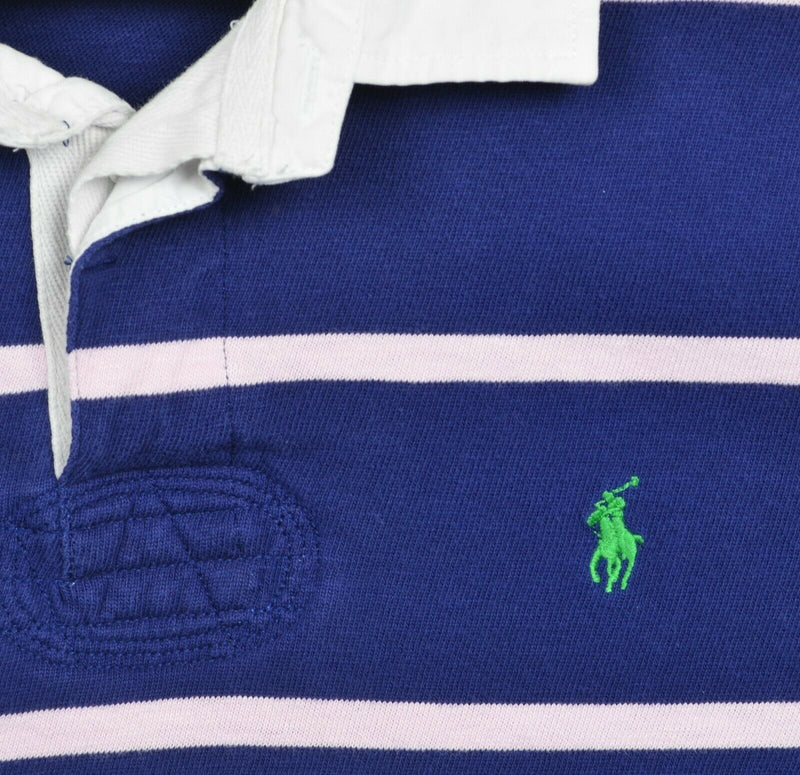 Polo Ralph Lauren Men's XL Navy Blue Pink Chunky Stripe Long Sleeve Rugby Shirt