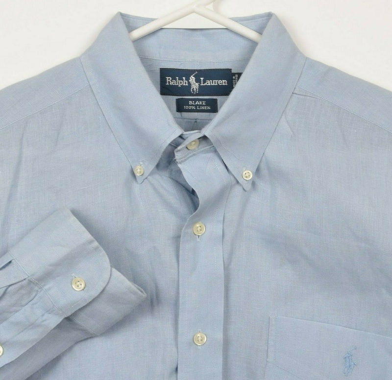 Polo Ralph Lauren Men's Large 100% Linen "Blake" Solid Blue Button-Down Shirt