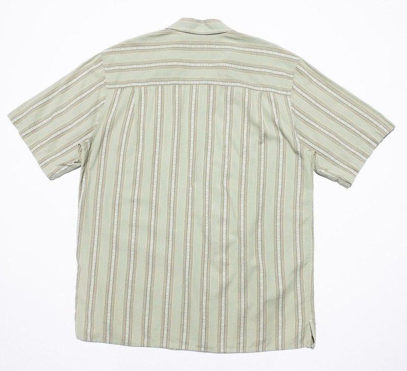 Territory Ahead Shirt Medium Men's Green Woven Stripe Button-Front 90s Casual