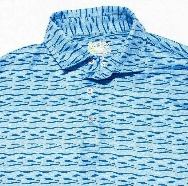 Tailorbyrd Polo Men's Medium Golf Shirt Wicking Stretch Blue Geometric Waves
