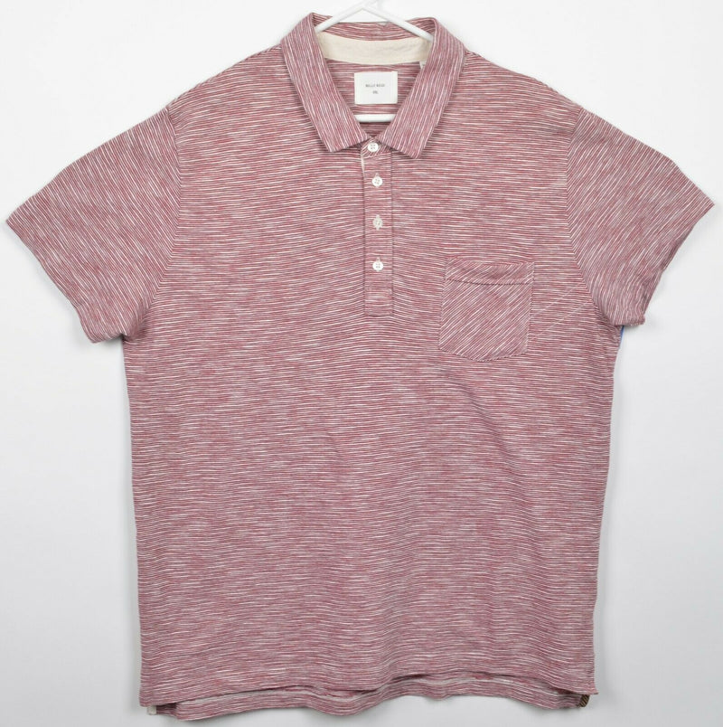 Billy Reid Men's 2XL Red Striped Cotton Poly Blend S/S Pocket Polo Shirt