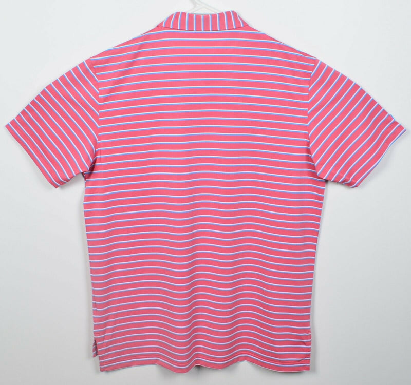 Peter Millar Summer Comfort Men's Large Pink Striped Wicking Golf Polo Shirt