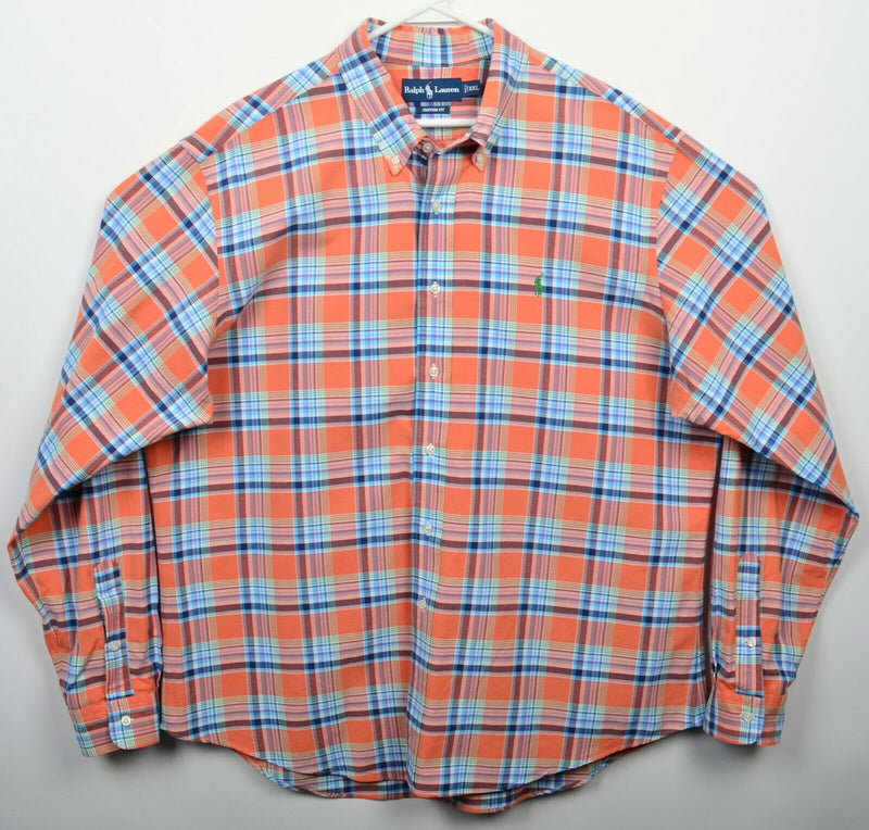 Polo Ralph Lauren Men's 2XL Orange Blue Plaid Pony Button-Down Shirt