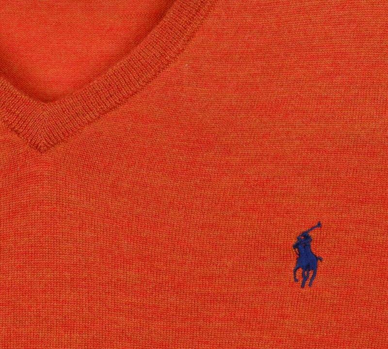 Polo Ralph Lauren Men's XL 100% Merino Wool Orange V-Neck Pullover Sweater