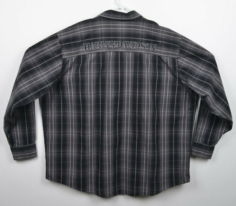 Harley-Davidson Men's Sz 3XL Black Gray Plaid Shield Garage Mechanic Biker Shirt