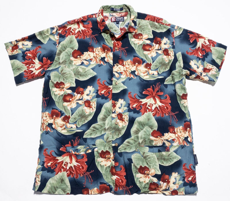 Chaps Ralph Lauren Vintage Hawaiian Shirt Men's Large Button-Up Blue Red Floral