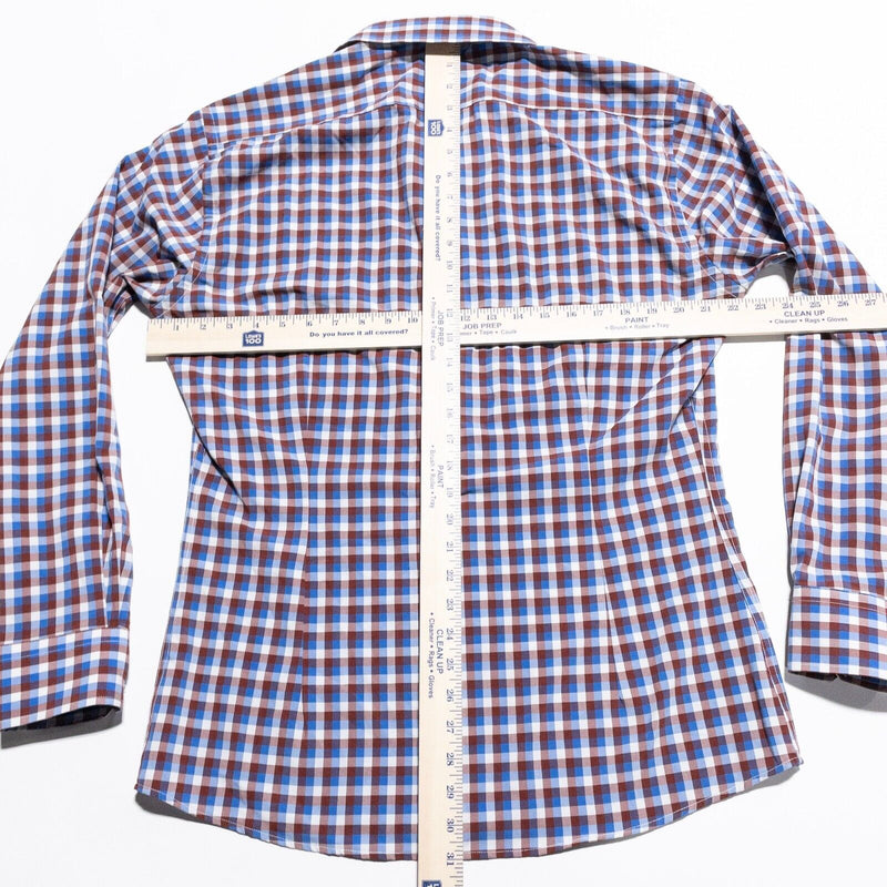 State & Liberty Dress Shirt Men's Medium Athletic Wicking S&L Red Blue Check