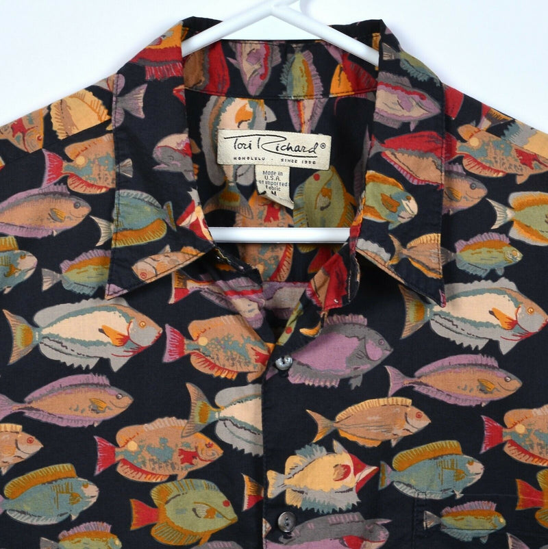 Tori Richard Men's Medium Fish Pattern Multi-Color Cotton Lawn Hawaiian Shirt