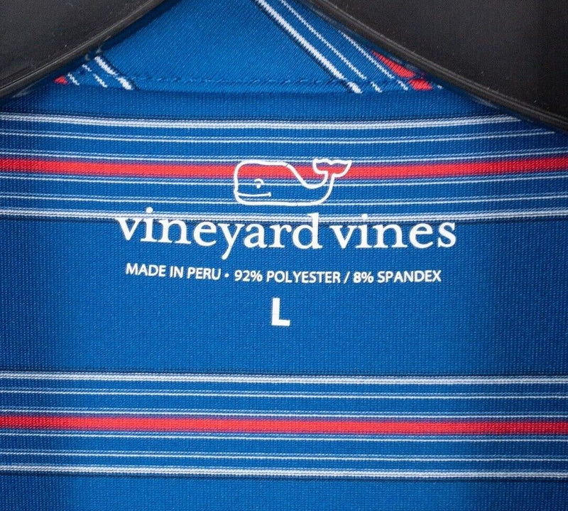 Vineyard Vines Performance Polo Large Men's Blue Stripe Golf Whale Preppy