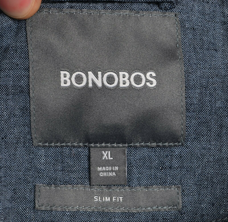 Bonobos Men's Sz XL Slim Fit Linen Blend Blue Chambray Full Zip Bomber Jacket