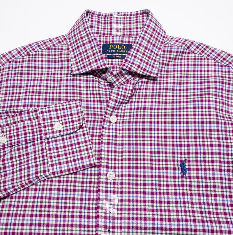 Polo Ralph Lauren Shirt Men's Medium Slim Fit Button-Up Pink/Purple Plaid Check