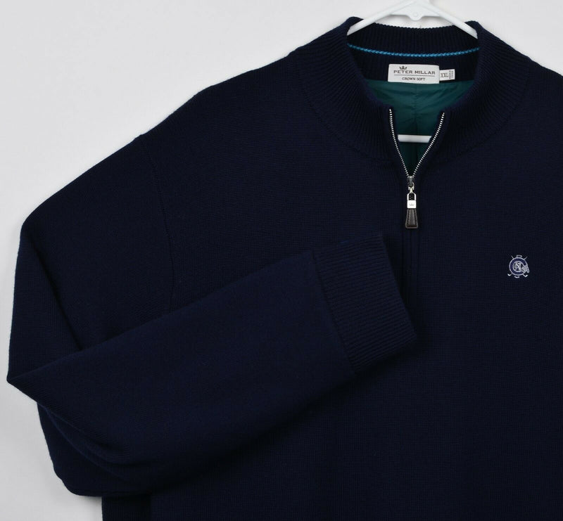 Peter Millar Men's Sz 2XL Crown Soft Lined Wool Blend Navy Blue Golf Sweater