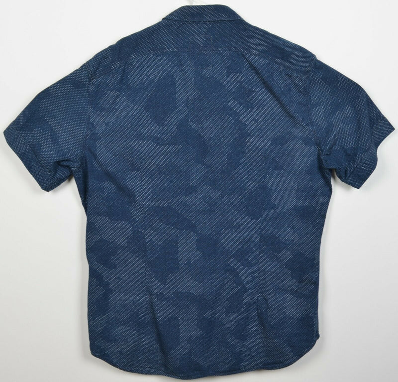 G-Star Raw Men's 2XL Pearl Snap Blue Camouflage Dot Designer Short Sleeve Shirt