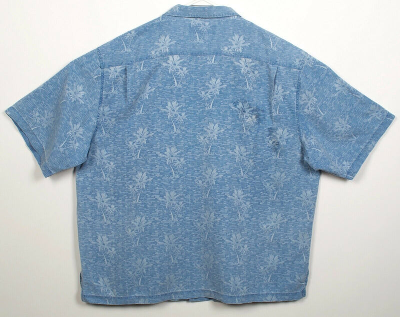 Nat Nast Men's XL100% Silk Blue Floral Palm Tree Hawaiian Bowling Retro Shirt