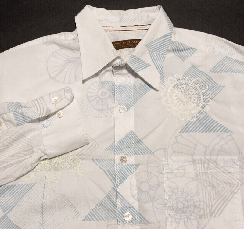 Tori Richard Shirt Men's Large Geometric Embroidered Long Sleeve Button-Front