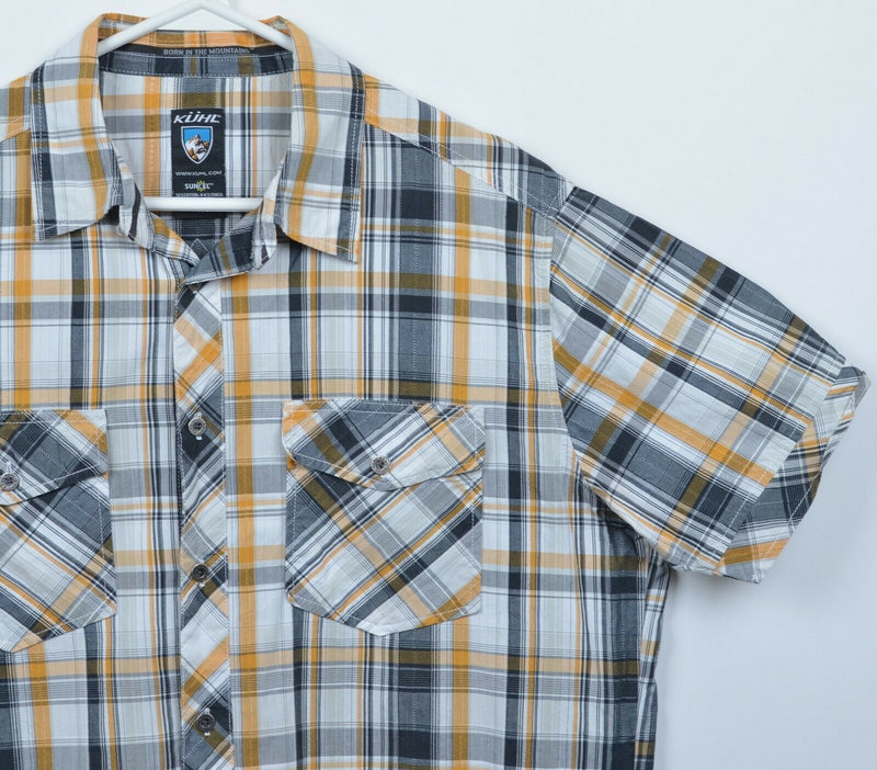 Kuhl Suncel Men's Medium Gray Gold Plaid Hiking Outdoor Button-Front Shirt