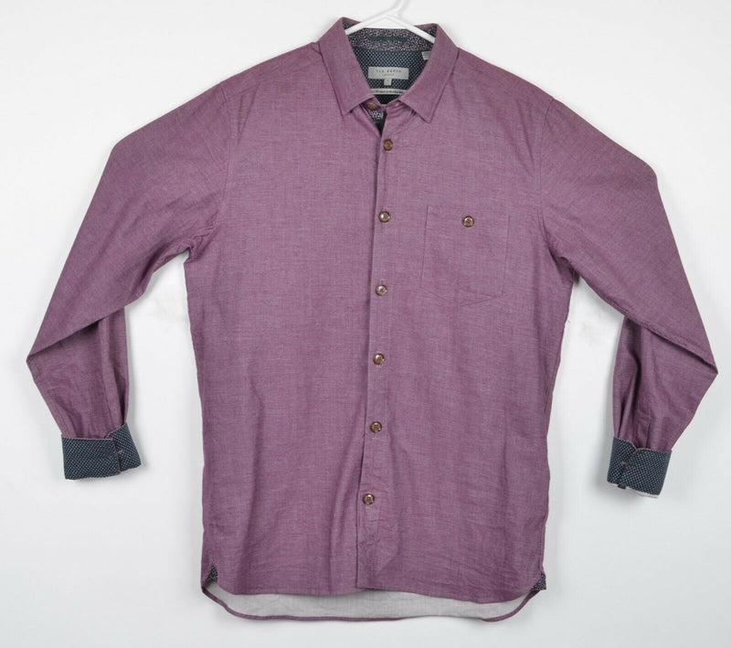 Ted Baker London Men's 4 (L) Flip Cuff Burgundy Purple/Red Button-Front Shirt