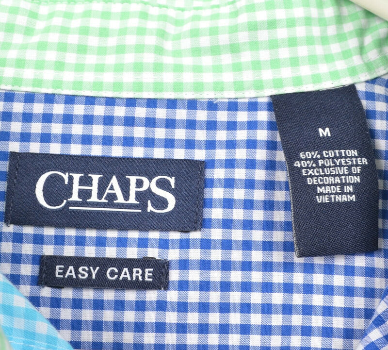 Chaps Easy Care Men's Medium Colorblock Gingham Check Green Blue Plaid Shirt