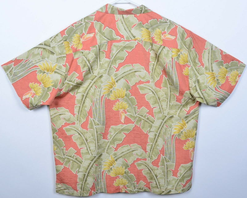 Tommy Bahama Men's XL 100% Silk Pink Green Floral Palm Hawaiian Aloha Shirt