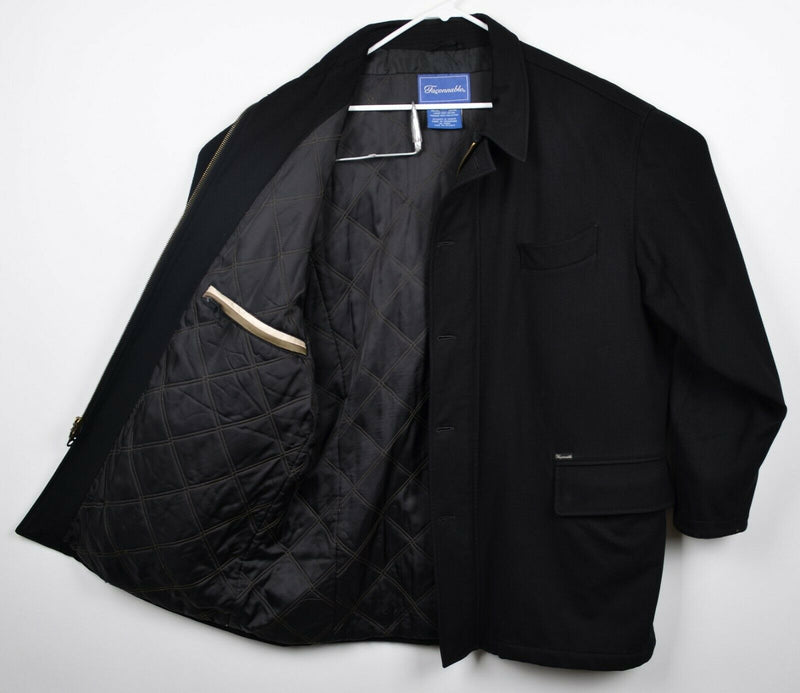 Faconnable Men's XL Wool Storm System Solid Black Quilt Lined Overcoat Jacket