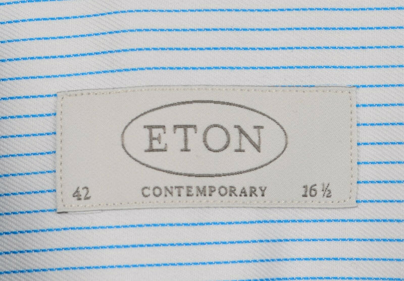 Eton Contemporary Men's 16.5 Flip Cuff White Blue Pin-Stripe Spread Dress Shirt