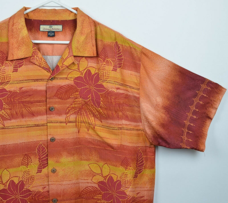 Tommy Bahama Men's XL 100% Silk Floral Orange Red Hawaiian Aloha Shirt