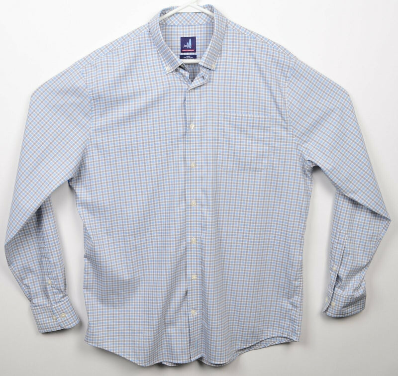 Johnnie-O Prep-Formance Men's Large Nylon Wicking Blue Check Button-Down Shirt