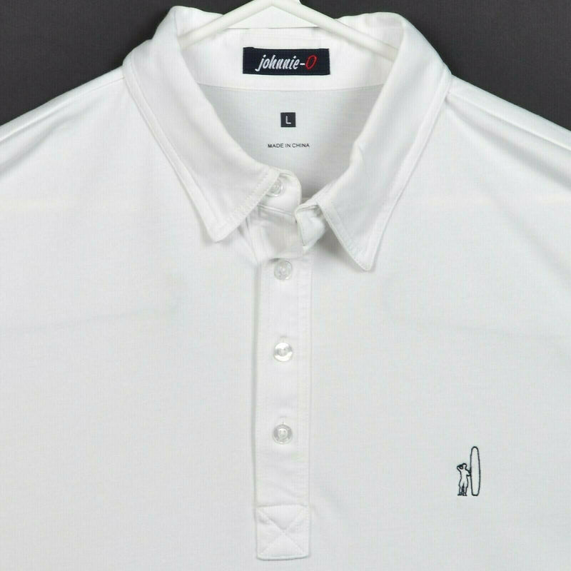 Johnnie-O Men's Large Solid White Surfer Logo Cotton Poly Blend Golf Polo Shirt