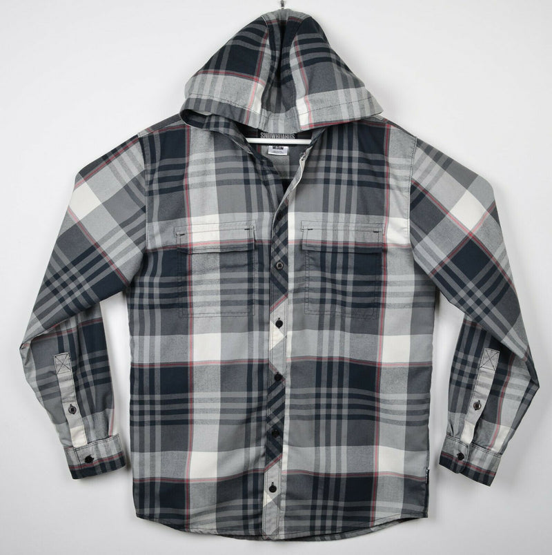 Burton DryRide Men Medium Gray Plaid Snowboard Button-Front Hoodie Flannel Shirt