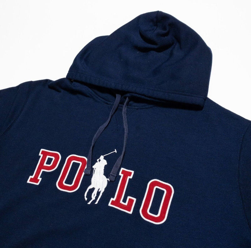 Polo Ralph Lauren Hoodie Men's 2XL Pullover Sweatshirt Navy Blue Spell Out Logo