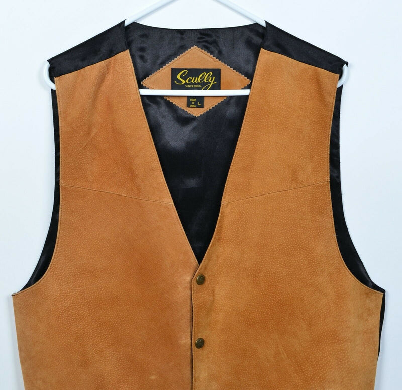 Scully Men's Large Leather Brown Snap-Front Oklahoma Sheriff Waistcoat Vest