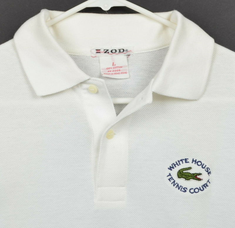 Vtg 80s White House Tennis Court Men's Sz Large Izod Lacoste White Polo Shirt