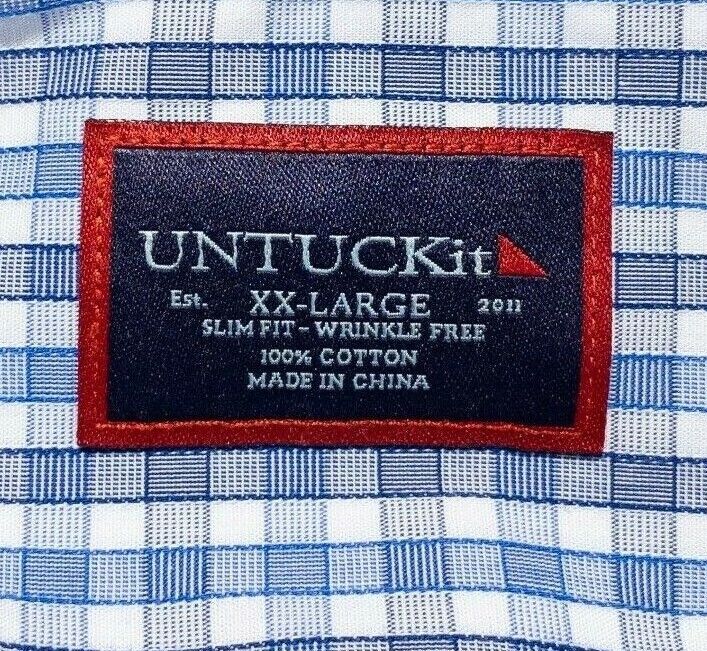 UNTUCKit XXL Slim Shirt Mens Wrinkle Free Blue Check Short Sleeve Button-Front