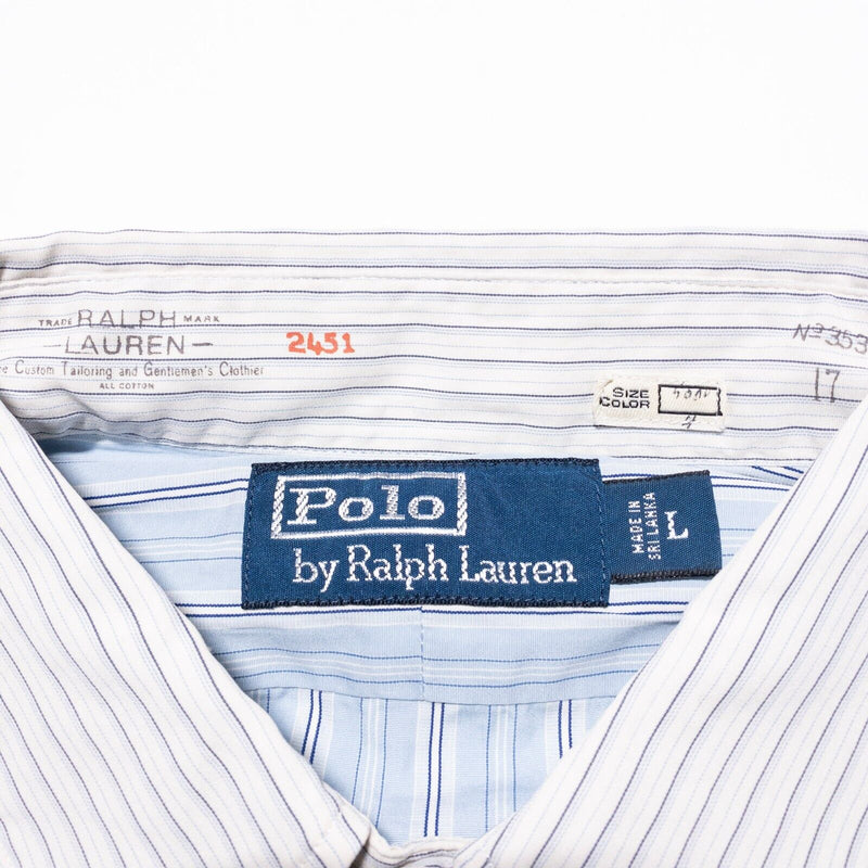 Polo Ralph Lauren Ivy Row Shirt Men Large Rounded Club Collar Blue Stripe Preppy