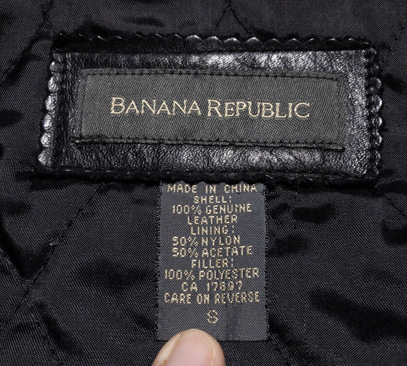 Banana Republic Leather Jacket Men's Small Quilt Lined Full Zip Black Collared