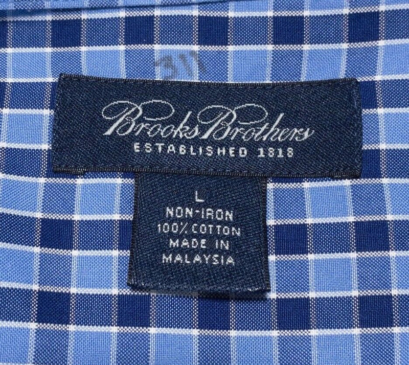 Brooks Brothers Men's Large Shirt Non-Iron Blue Check Long Sleeve Button-Down