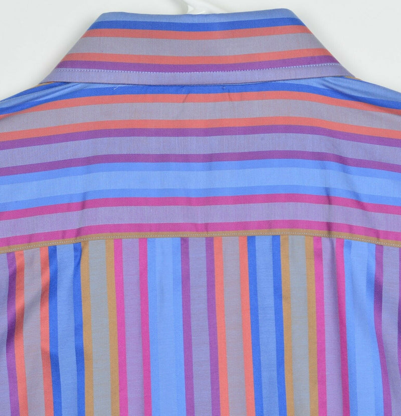 Robert Graham Men's Large French Cuff Multicolor Pink Blue Striped Dress Shirt