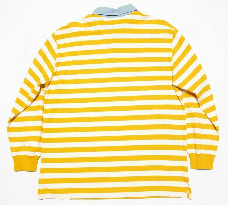 Paul & Shark Yachting Rugby Polo Yellow Striped Denim Collar Italy Men's XL