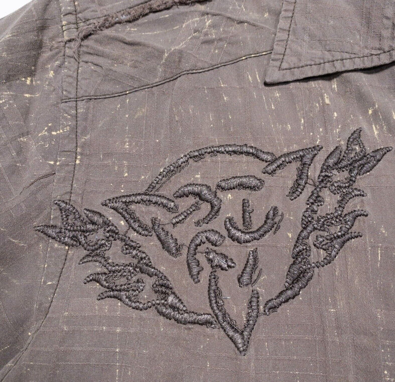 Roar Shirt Large Men's Tribal Brown Short Sleeve Button-Front Embroidered