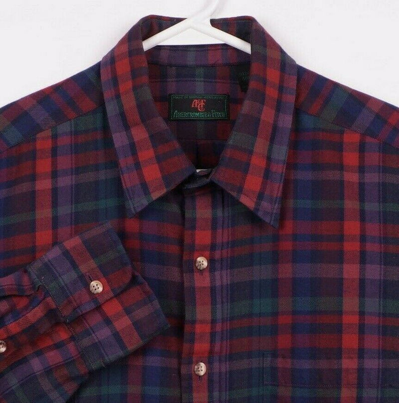 Vintage 80s Abercrombie & Fitch Men's Large Cotton Wool Red Check Flannel Shirt