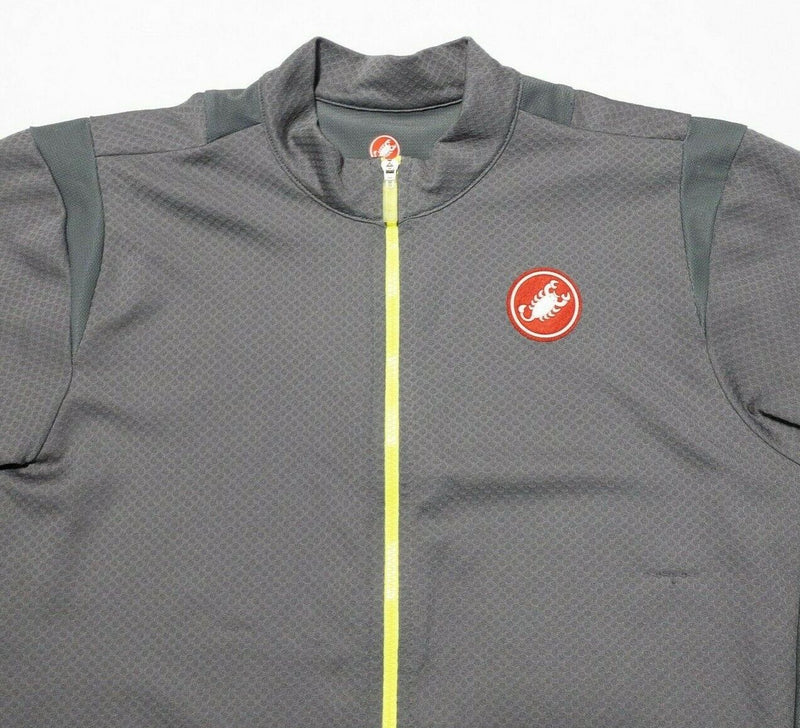 Castelli Cycling Jersey Men's Large Full Zip Gray Neon Accent Short Sleeve