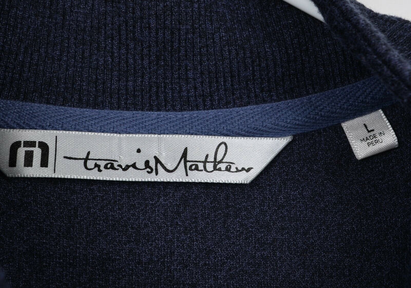 Travis Mathew Men's Large 1/4 Zip Navy Blue Pullover Golf Fleece Sweatshirt