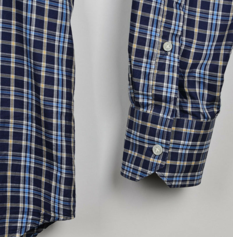 Peter Millar Collection Men’s Large Navy Blue Plaid Spread Collar Dress Shirt
