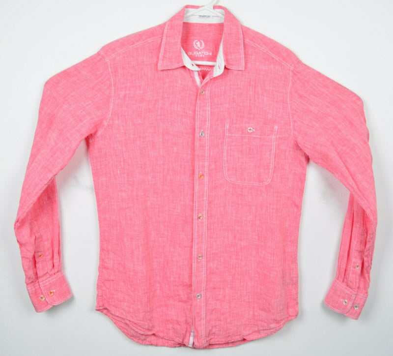 Bugatchi Uomo Men's Small? Shaped Fit 100% Linen Pink Button-Front Shirt