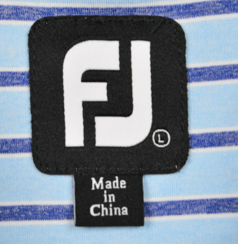 FootJoy Men's Sz Large Logo Collar Blue Striped FJ Performance Golf Polo Shirt