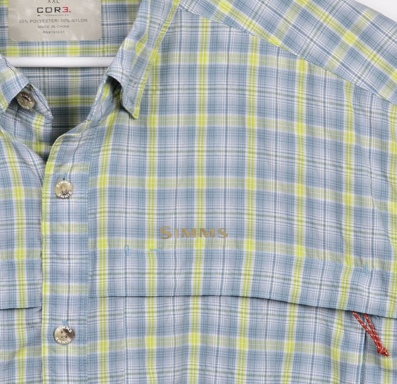 Simms Cor3 Men's 2XL Fishing Blue Yellow Plaid Long Sleeve Button-Down Shirt