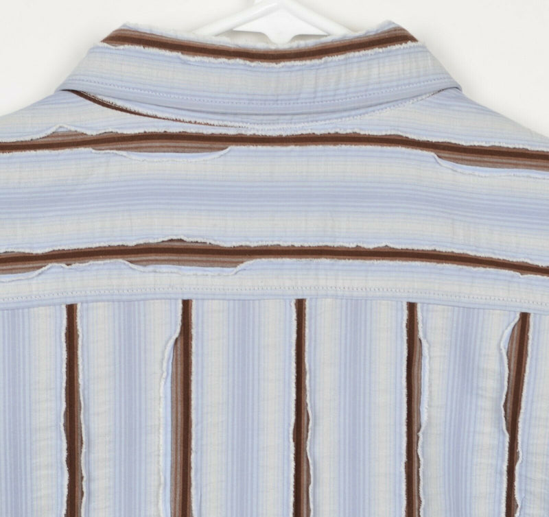 Haupt Germany Men's Sz XL Blue Brown Striped Shredded Long Sleeve Shirt