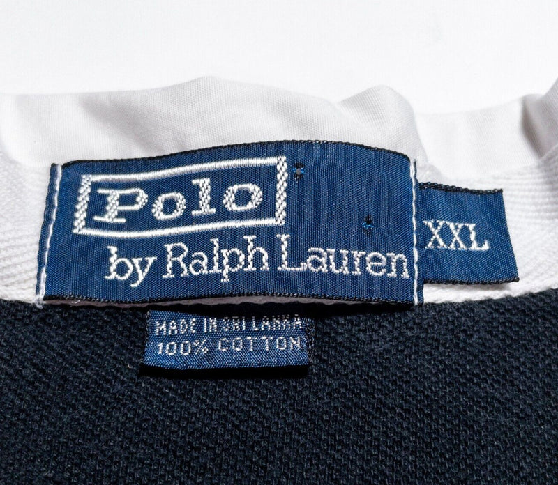 Polo Ralph Lauren Rugby Shirt Men's 2XL Long Sleeve Polo Striped Yellow Blue 90s