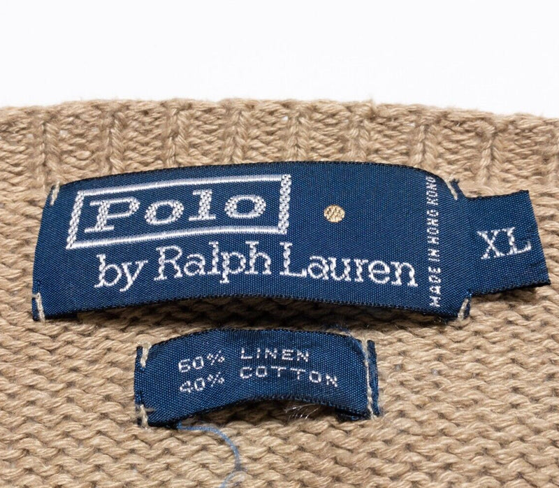 Polo Ralph Lauren Linen Sweater Men's XL Knit Pullover V-Neck Oatmeal Tan