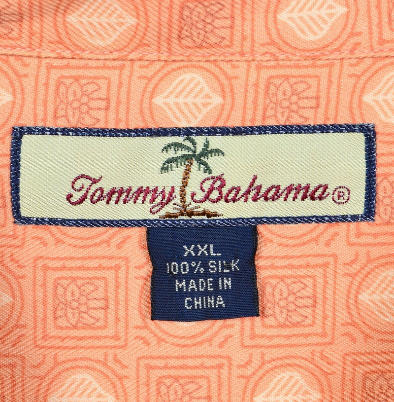 Tommy Bahama Men's 2XL 100% Silk Orange Geometric Hawaiian Aloha Camp Shirt